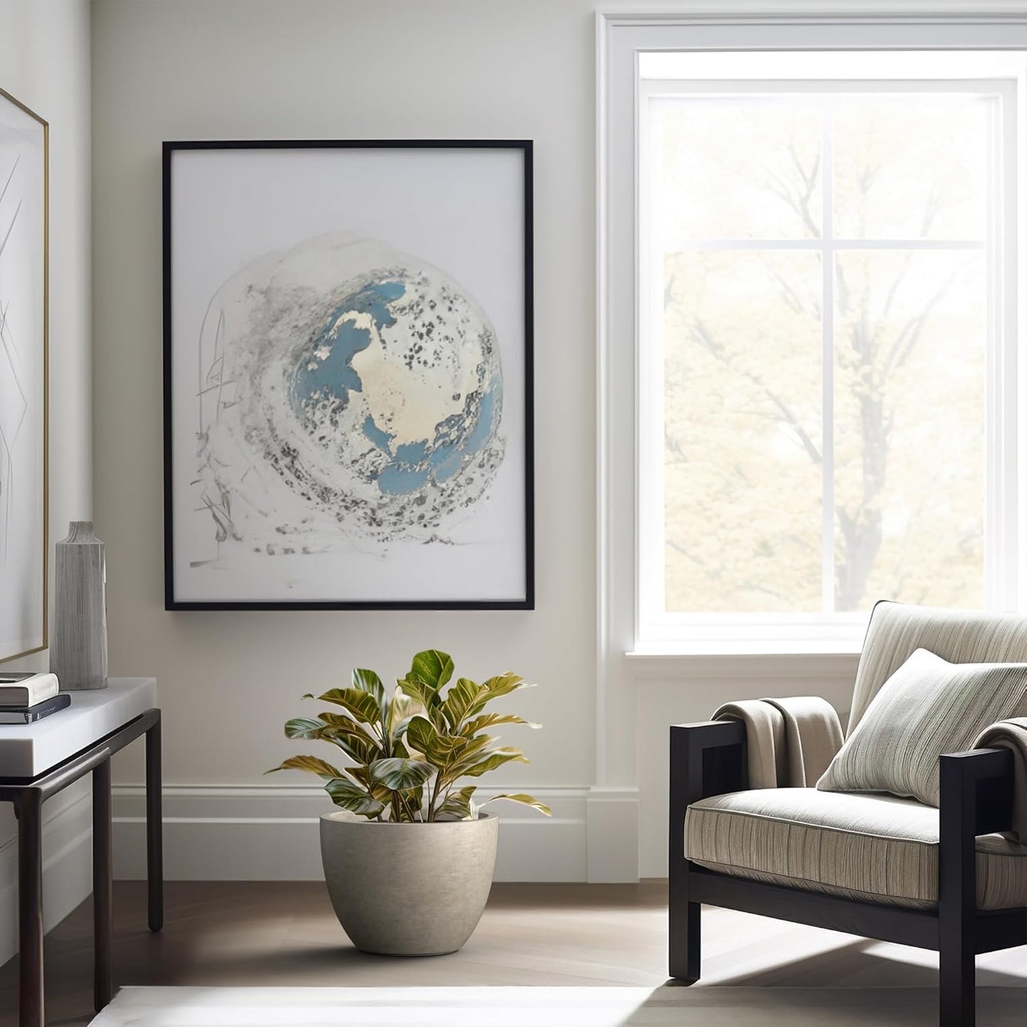 Kante 14.2 Inch Round Concrete Planter - Classic Large Indoor/Outdoor Plant Pot with Drainage Hole and Rubber Plug, Suitable for Gardens and Patios, Weathered Concrete