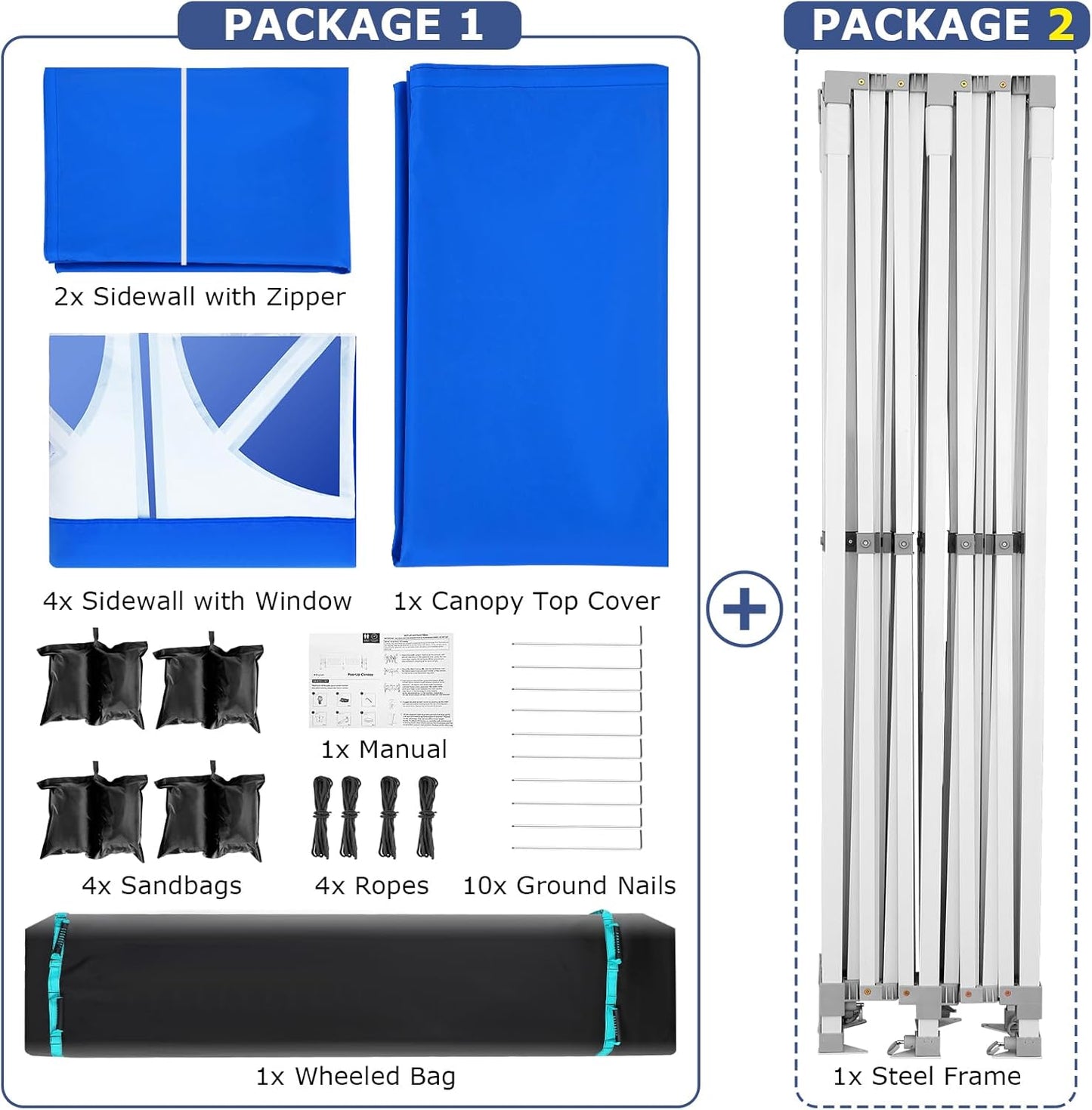 COBIZI 13x26 Pop up Canopy Heavy Duty with 6 Sidewalls, Easy Set-up Commercial Outdoor Party Canopy, 100% Waterproof Wedding Gazebo, 2 Height Adjustable with Wheeled Bag,Blue