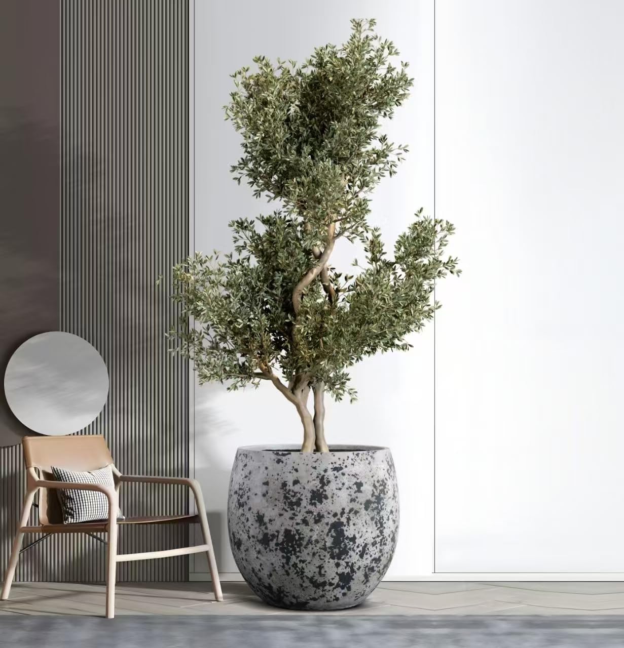 Craft flowerpots 18"+13"+9" Dia Round Concrete Planter Set of 3 Large Outdoor/Indoor Planter Pots Containers with Drainage Holes and Rubber Plug for Home Garden (White, Large)