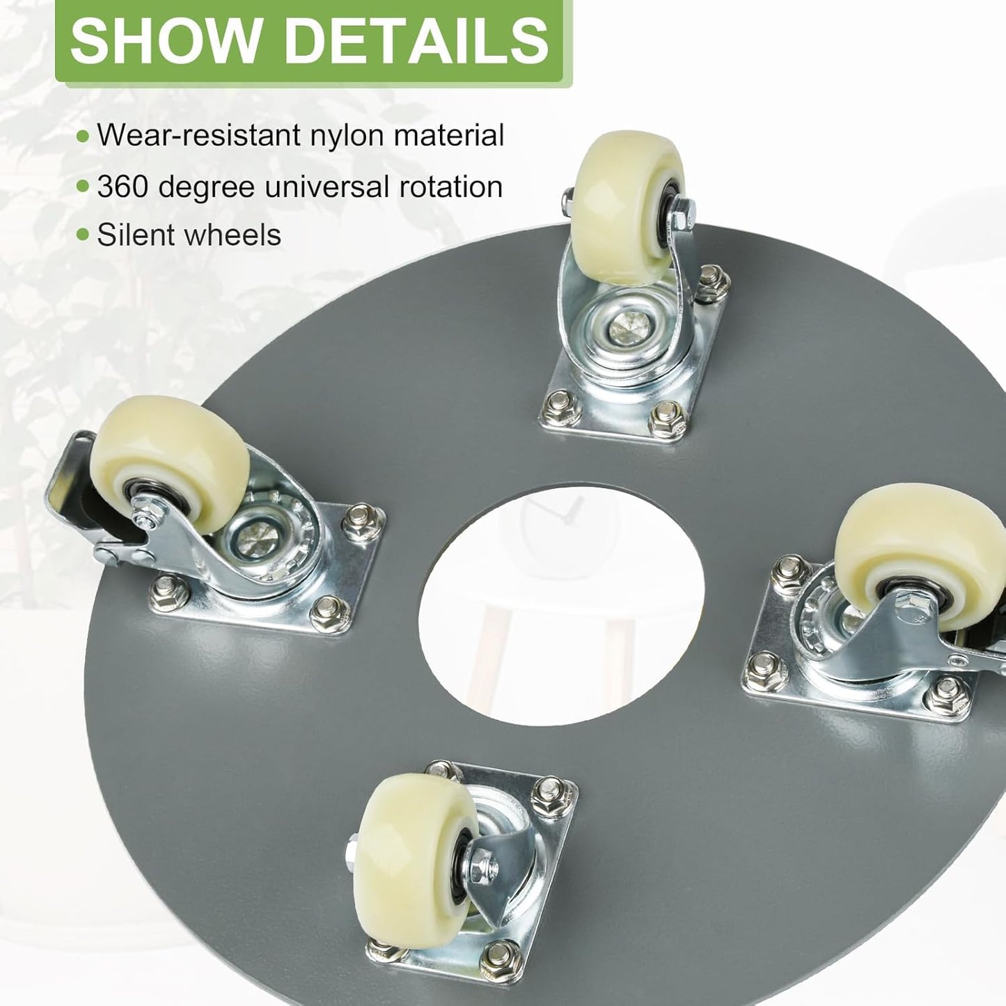 SOMOLUX Plant Dolly with Wheels, Heavy Duty Thick Steel Plant Caddy with Wheels, Rolling Plant Stand Cart with Casters Indoor/Outdoor for Flower Pot Garden Pot Mover 12in Load-Bearing 450Ibs (Gray)