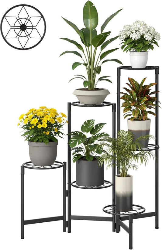 6 Tier Metal Plant Stands Outdoor Garden Living Room Flower Corner Shelf Plant Stands Indoor Black Diamond
