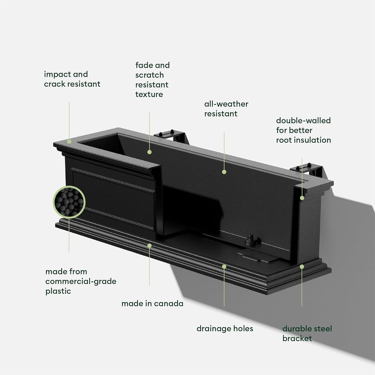 Veradek Brixton Series Plastic Railing Planter - Rectangular Planter for Outdoor Deck/Balcony | Crack-Resistant with Adjustable Rail Attachment | Classic Estate Design for Herbs, Succulents, Flowers