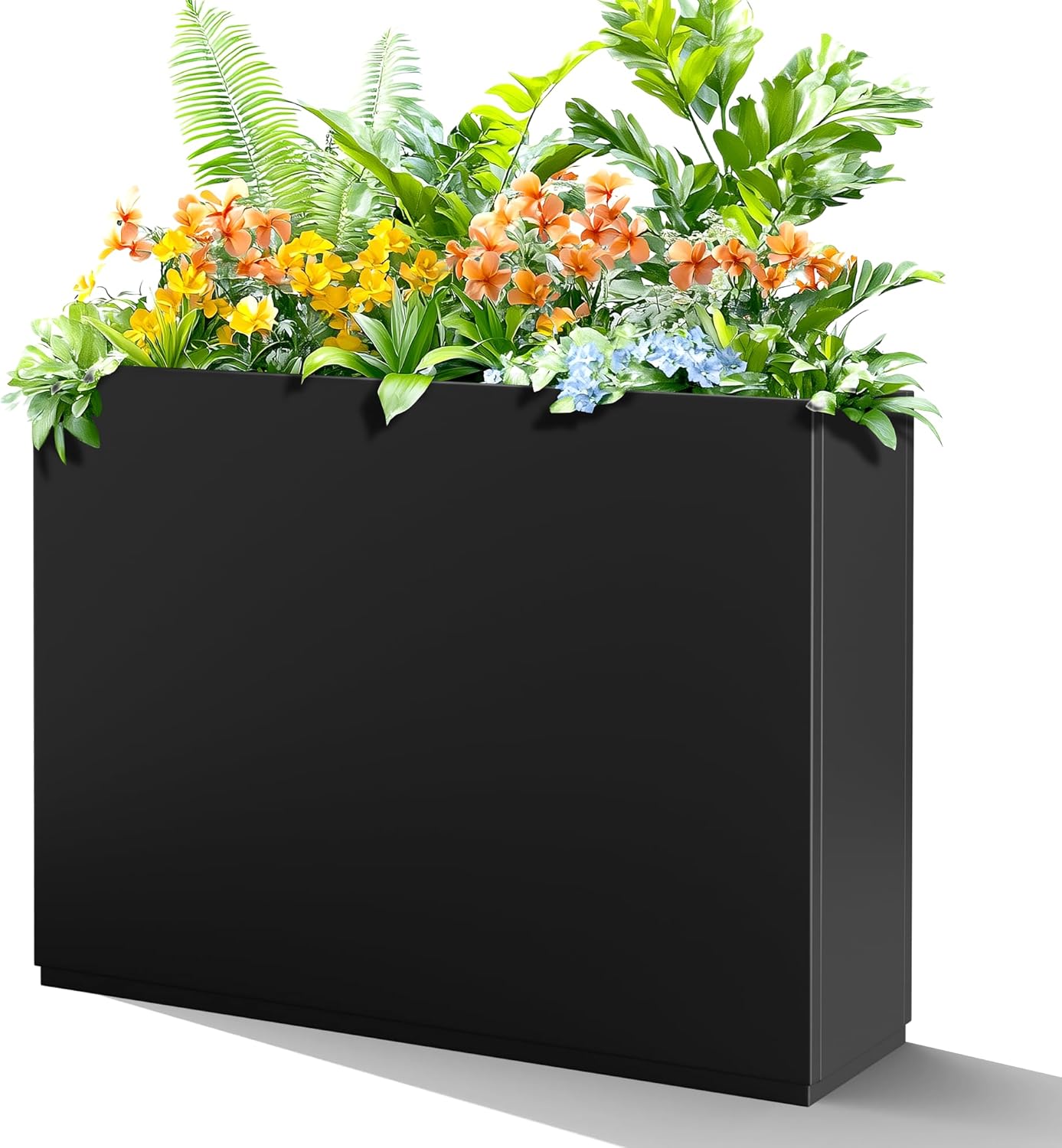 Rectangle Planter for Indoor & Outdoor, Tall and Long Planter Boxes with Drainage Holes, Mental Divider Planter Box All-Weather Use for Plants, Flowers, 35" L x 9" W x 26" H, Black