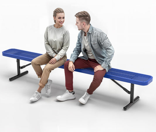 Heavy-Duty Outdoor Metal Bench, Thermoplastic-Coated, Portable, Weatherproof, Commercial-Grade for Parks, Gardens, Patios, Stores & More (8 Ft - Portable, Blue)