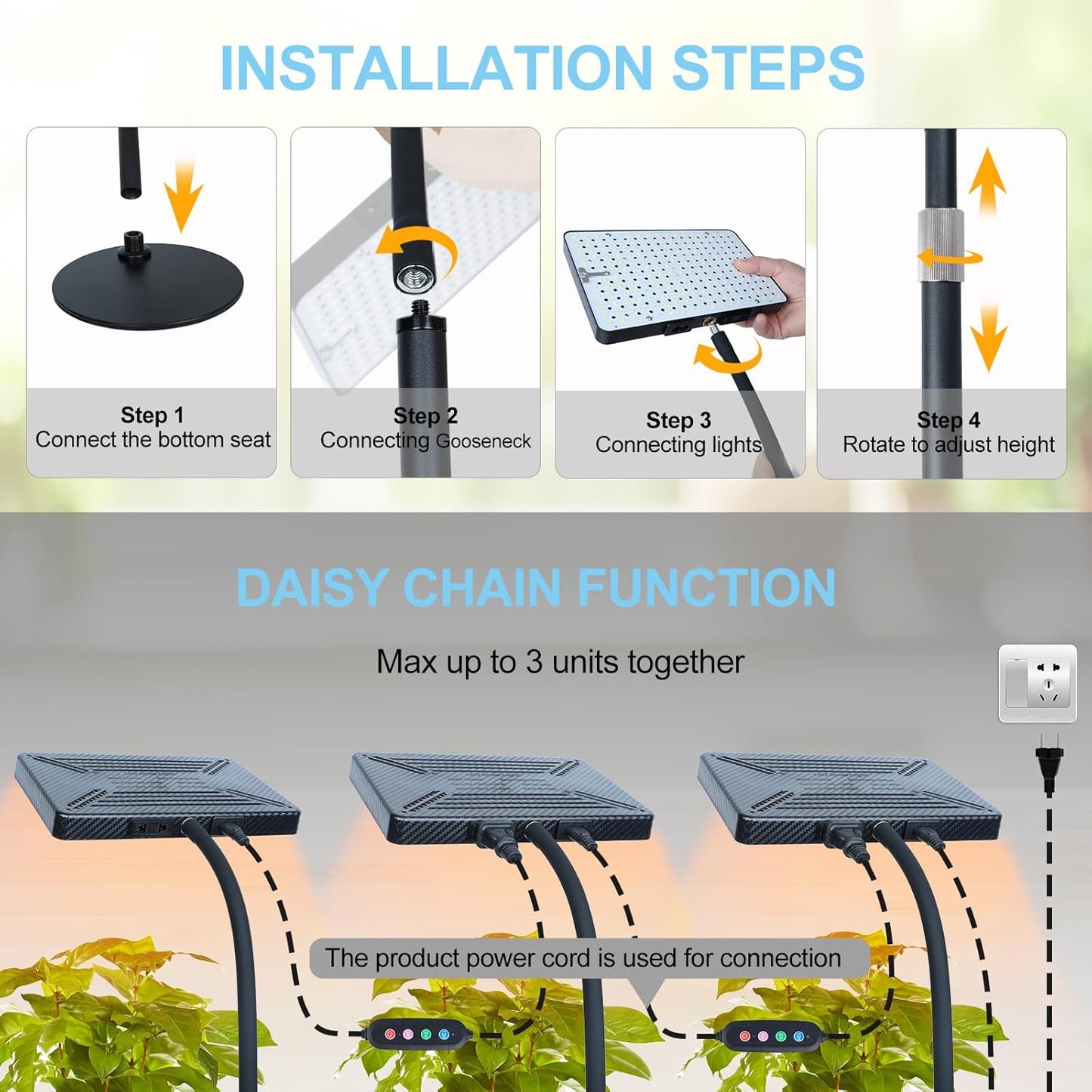 25W Table Top Grow Lights for Indoor Plants, Seed Starting, Bonsai with Timer Auto On/Off, 2500 Lumen Enough Bright Like A Small Sun for Your Jungle, Daisy Chain Function, 16"-24" Height Adjustable