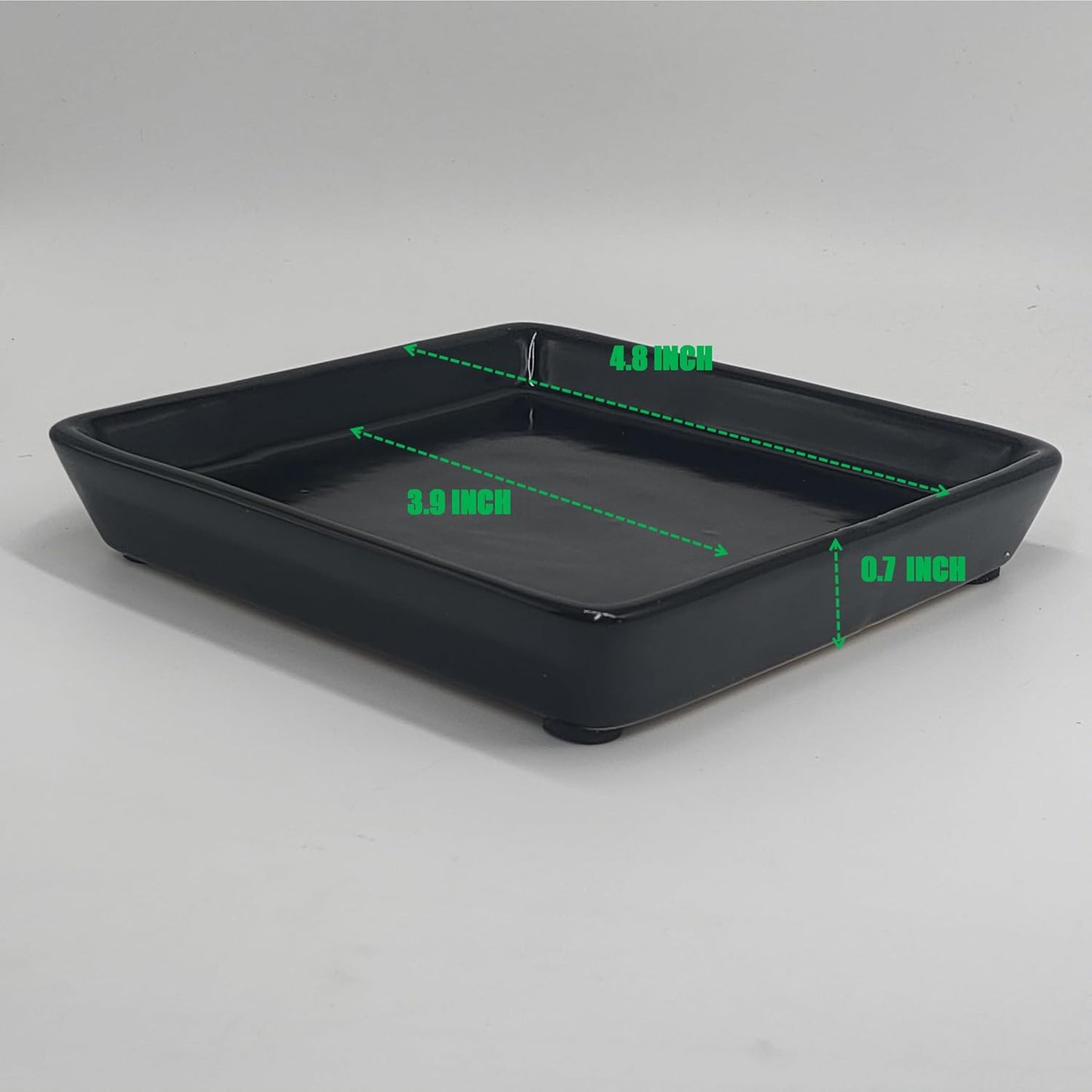 Square Plant Saucer 4 Inch 2 Pack，Plant Trays for Pots, Black Ceramic Plant Saucers for Indoors Outdoors, Plant Drip Tray 4 6 8 10 12 14 Inch