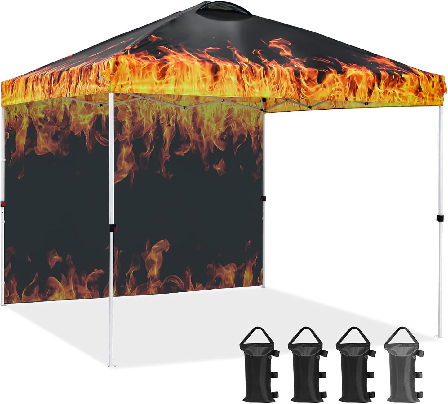 EAGLE PEAK Pop Up Canopy Tent with 1 Sidewall, Easy Setup Event Tent, Outdoor Sun Shade, Wheeled Carry Bag, Stakes and Guy Ropes, Instant Canopy 10x10, Flame