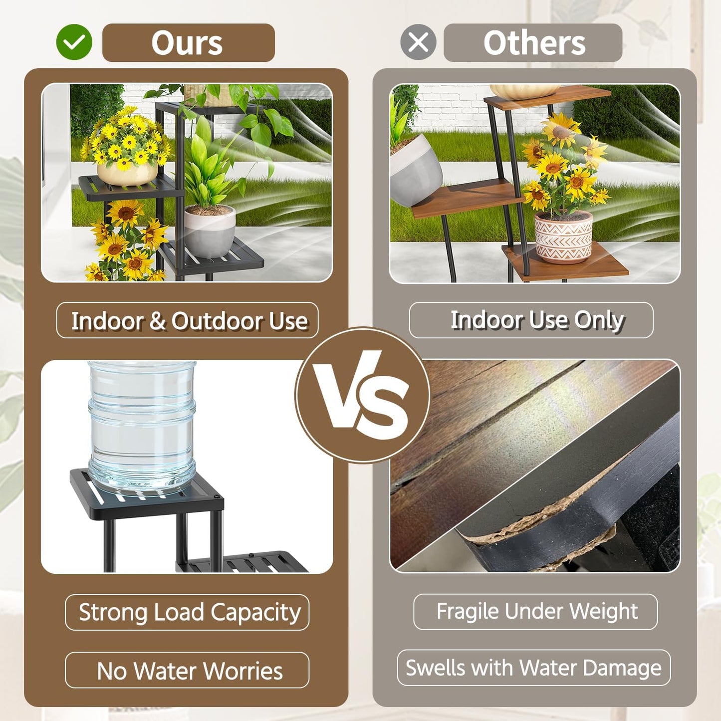 LASZOLA 5 Tier Plant Stand Indoors Outdoors for Large Heavy Duty Planter, Black Metal Tall Flower Holder Rack with Multiple Shelf for Modern Patio Corner, Vertical Organizer, Weather Resistant Bracket