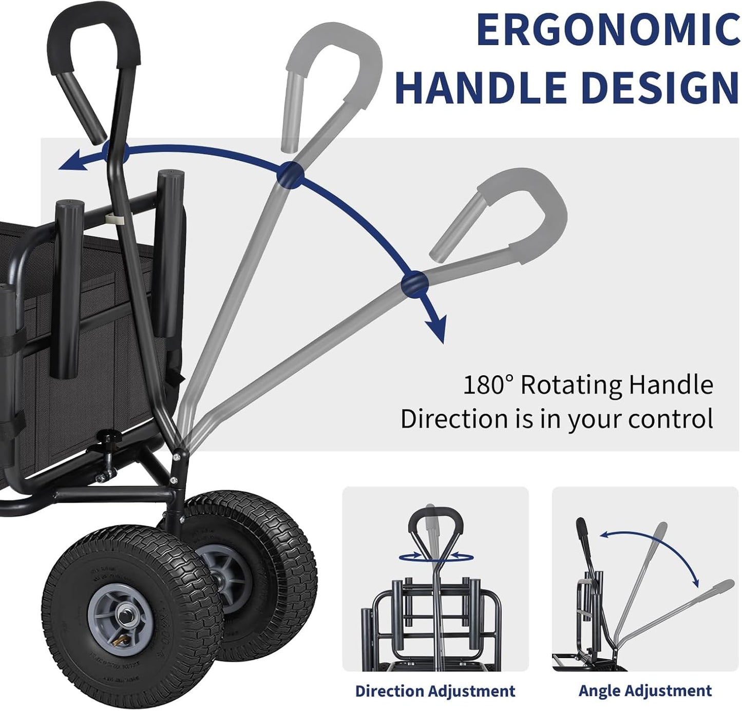 Polar Aurora Fishing Cart Beach Cart Collapsible Wagon w/11'' All-Terrain Wheels for Sand, Heavy Duty Garden Cart with Rod Holders,Umbrella Holder and Storage Pockets, 550lb Large Capacity