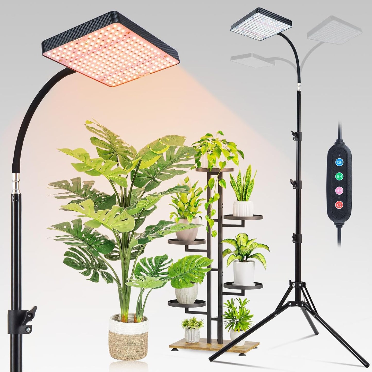FECiDA Grow Lights with Stand and Timer, Tripod Standing Grow Lights for Indoor Plants, 208PCS LEDs Bright Enough Plant Growing Lamps for Bonsai Tree, Seed Starting, 24"-64" Height Adjustable