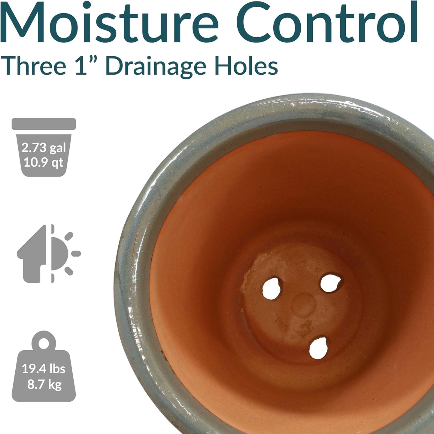 Sunnydaze 15" Large Ceramic Plant Pot - Round Outdoor Glazed Ceramic Planter Pot with Drainage - Gray - Studio