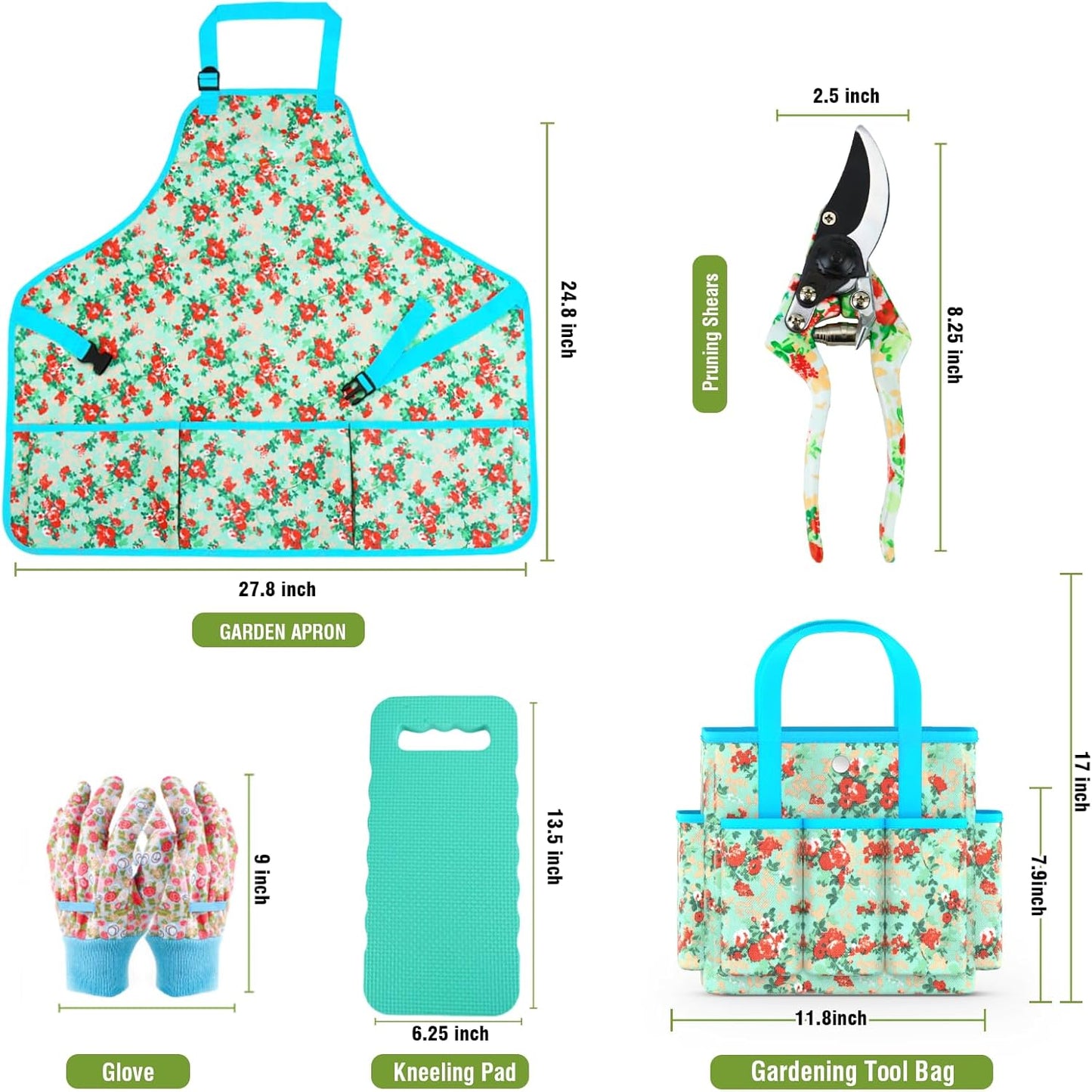 Garden Tools Set WANCHI 10 Piece Heavy Duty Floral Garden Tool Set Gardening Gifts for Women Men Birthday Rust-Proof Aluminum Garden Hand Tools Gardening Kit with Tote Bag Apron Glove