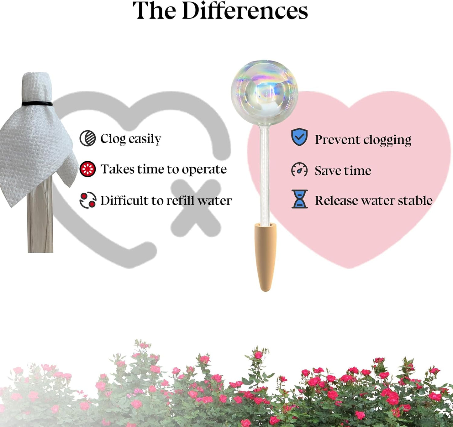 2 Pack Non-Clogging Iridescent Ball Plant Watering Globes with Terracotta Spikes, Hand Blown Glass Self Watering Planter Insert Plant Watering Devices Bulbs for Indoor and Outdoor Plants