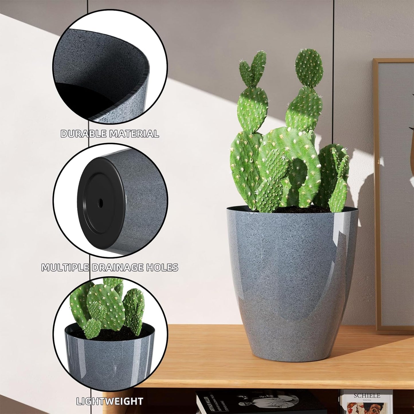 QCQHDU 10 inch Tall Planters for Indoor & Outdoor Plants, 2 Pack Sturdy Plant-Flower-Tree Pots for Front Porch Patio Deck Living Room Decor