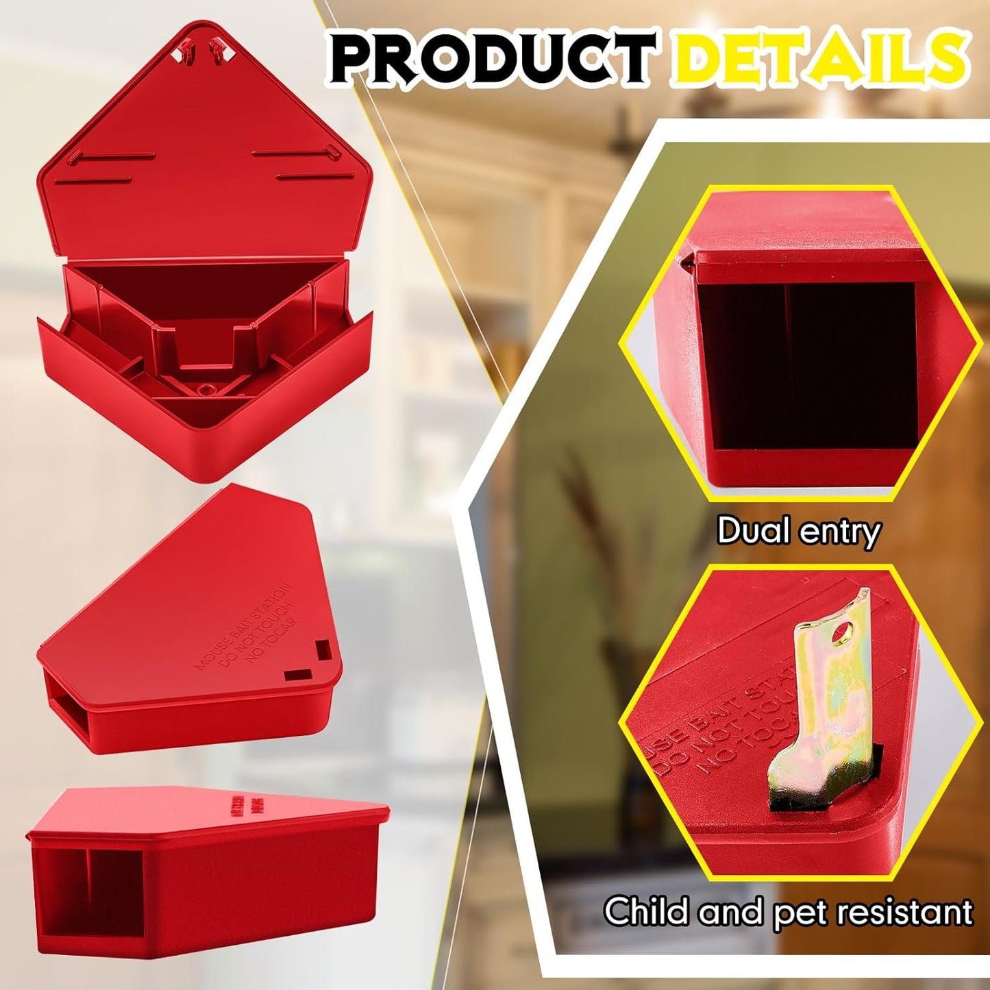 Qualirey 12 Pcs Mice Station with Key Triangle Bait Station Reusable Rodent Trap Bait Box, Keeps Children and Pets Safe Indoor & Outdoor, Bait Not Included, Suitable for Small Mice (Red)