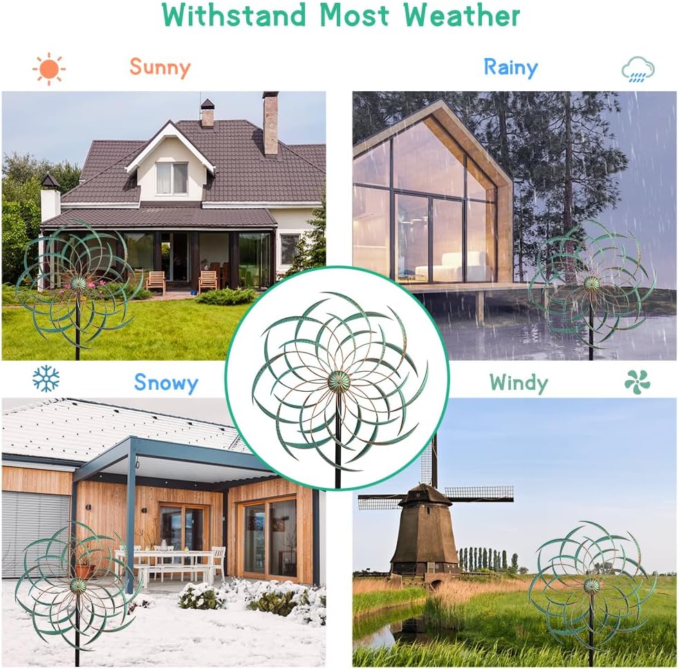 VEWOGARDEN Large Wind Spinners for Yard and Garden, Waterproof Metal Doubles Wind Spinners Outdoor Decor, Wind Sculptures & Spinners with Stakes (23" W * 80" H)