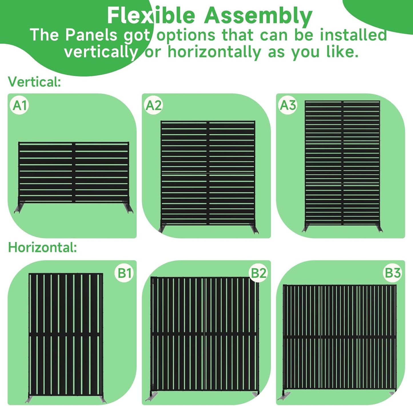Metal Privacy Screen 72" H x 47.2" Decorative Outdoor Privacy Screen Privacy Panel with Stand for Balcony Deck Patio Lawn Garden, Privacy Fence (Black-Louvered)