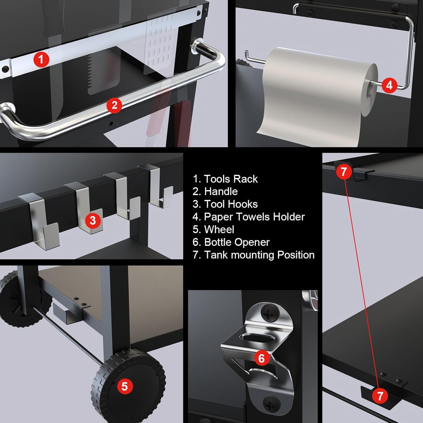 29.5''x19.6'' Outdoor Grill Cart, Pizza Oven Table Stand, 3-Shelves Food Prep Table for Ninja Woodfire, Ooni Pizza Oven, 17'' & 22'' Blackstone Griddle, Grill Stand for Picnic, Camping