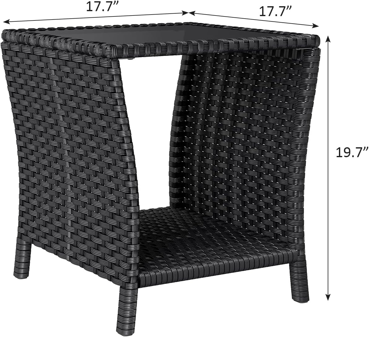 Outdoor Small Patio Table - PE Rattan Coffee Table, Wicker Side Table for Patio, Balcony & Porch, Durable & Iron Frame (2, Black)