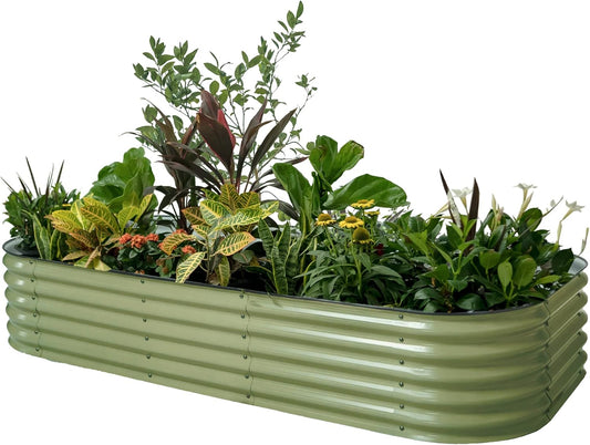 Vego garden Raised Garden Bed Kit, 17" Tall 10 in 1 Modular Metal Raised Garden Beds Kit, Metal Planter Box for Vegetables, Flowers, Herbs, Olive Green