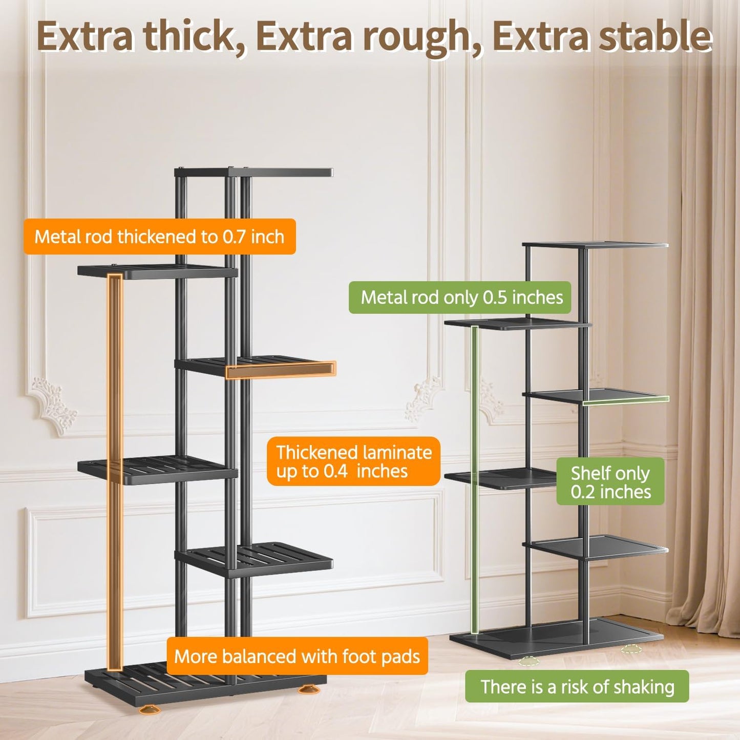 LASZOLA 5 Tier Plant Stand Indoors Outdoors for Large Heavy Duty Planter, Black Metal Tall Flower Holder Rack with Multiple Shelf for Modern Patio Corner, Vertical Organizer, Weather Resistant Bracket