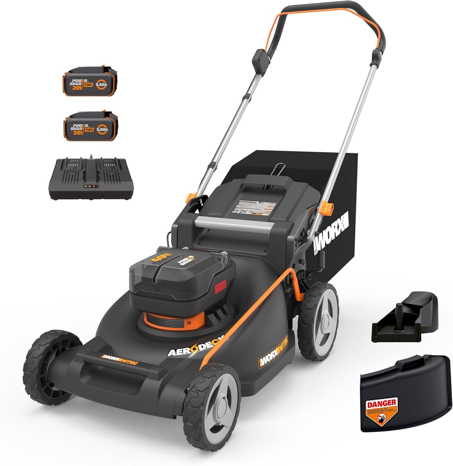 WORX Nitro 40V 21" Cordless Lawn Mower w/Aerodeck & Intellicut, Brushless Electric Mower Up to 1/2 Acre, Push Lawn Mower w/ 7-Position Height Adjustment WG752 – Batteries & Charger Included
