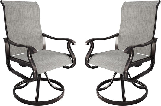 Amopatio Patio Swivel Chairs Set of 2, Outdoor Swivel Rocker Dining Chairs with All Weather Textilene High Back & Metal Frame, for Backyard Deck Lawn, Light Gray