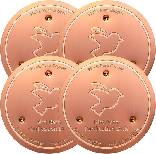 Mellbree 4-Pack Bird Bath Copper Disk, 0.6mm Reinforced 99.99% Pure Copper Cleaning Disk with Triple-Point Support for Physical Safe Clean Water All-Season