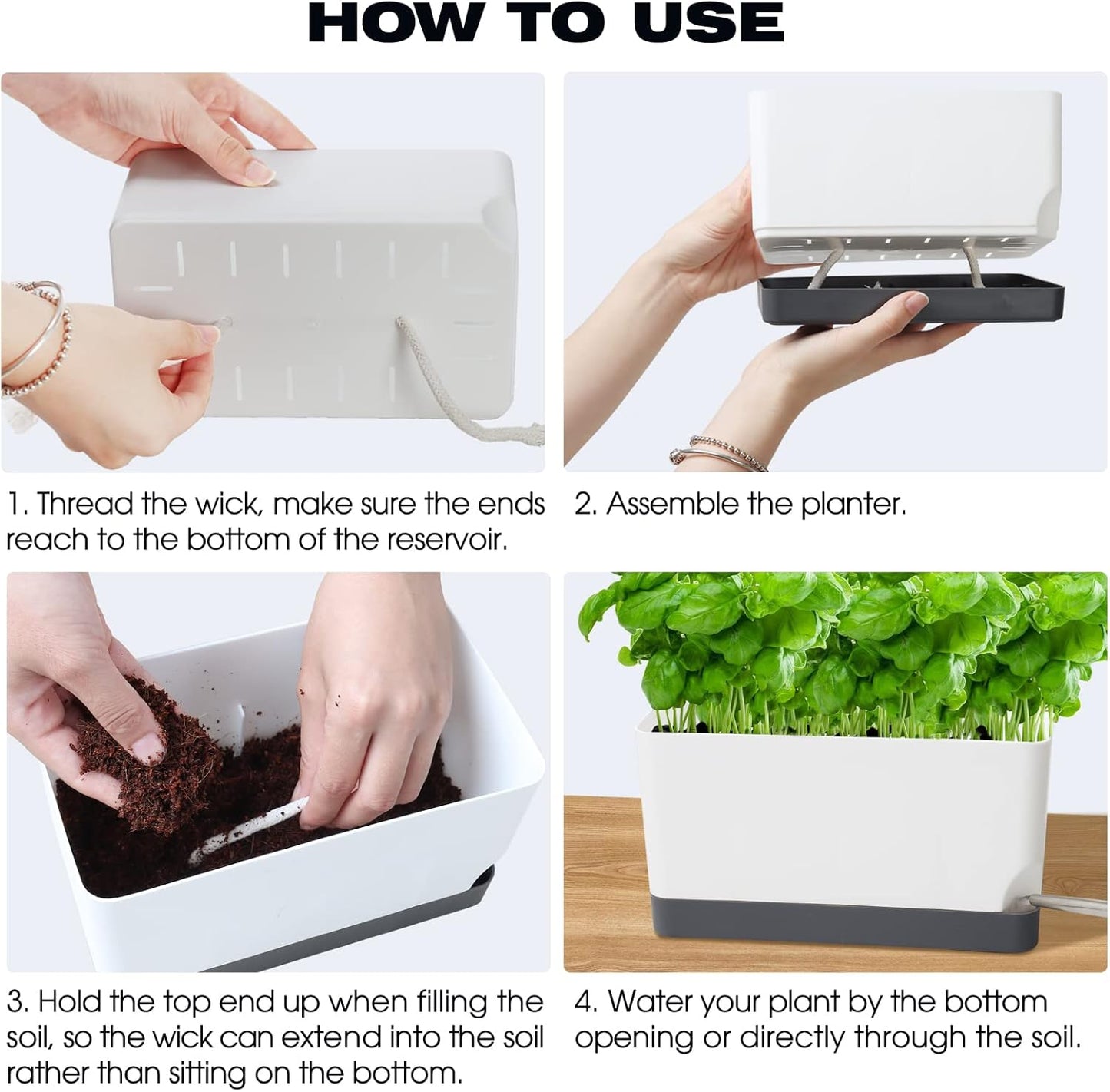 Self Watering Planters Pots for Indoor Plants, 7 Pack 4+8+17 Inch Plastic Window Boxes Planters Herb Planter, Rectangle Rectangular Planter Windowsill Planters with Drainage and Saucer