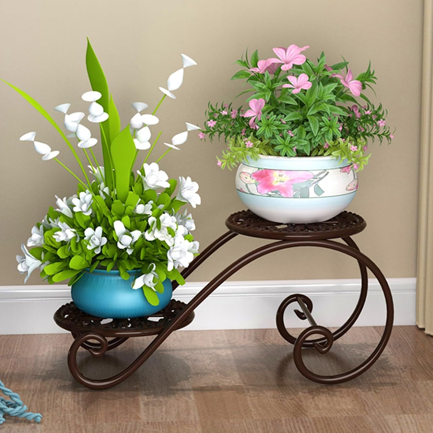 2 Tier Golden Plant Stand for Indoors, Beautiful Appearance And Cute Shape. Brown 1 Pcs