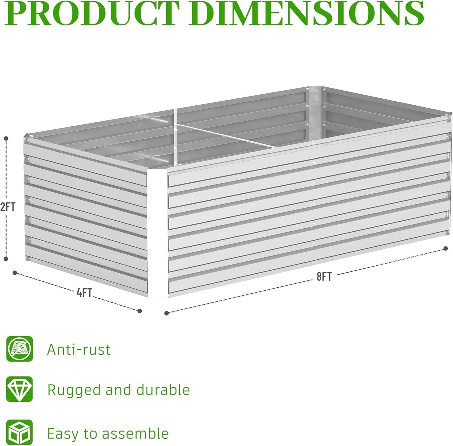 8x4x2 ft Outdoor Raised Garden Bed, Large Metal Planter Raised Beds, Planters for Outdoor Plants for Vegetables, Flowers, Herbs, Fruits, and Succulents.(4 Pcs)