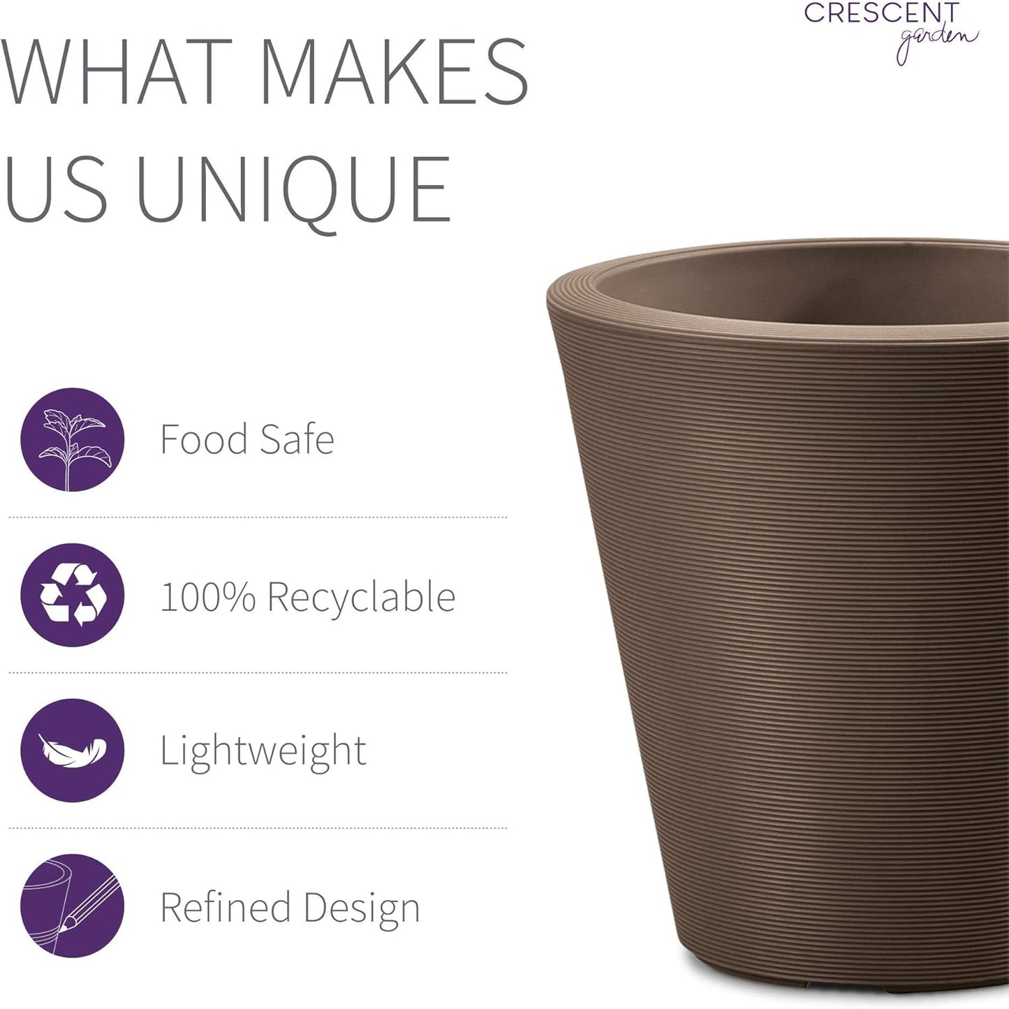 Crescent Garden Madison Planter– Weather-Resistant, Double Walled Indoor/Outdoor Plant Pot with Drain Hole – Large Plastic Plant Pot, 26-Inch (Bark)