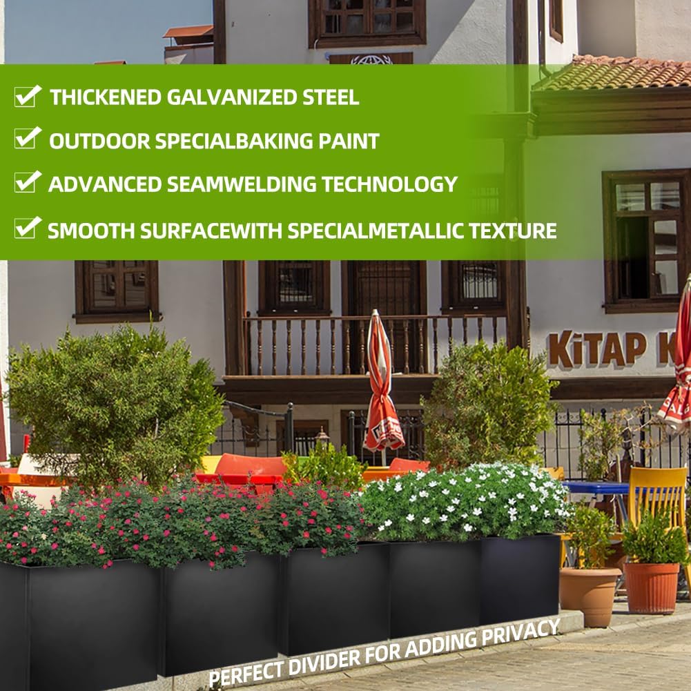 Metal Tall Long Planter Box Large Rectangular Planter Flower Pot with Drainage Holes for Indoor Outdoor Deck Porch Garden Home Patio Front Door (Black, S)