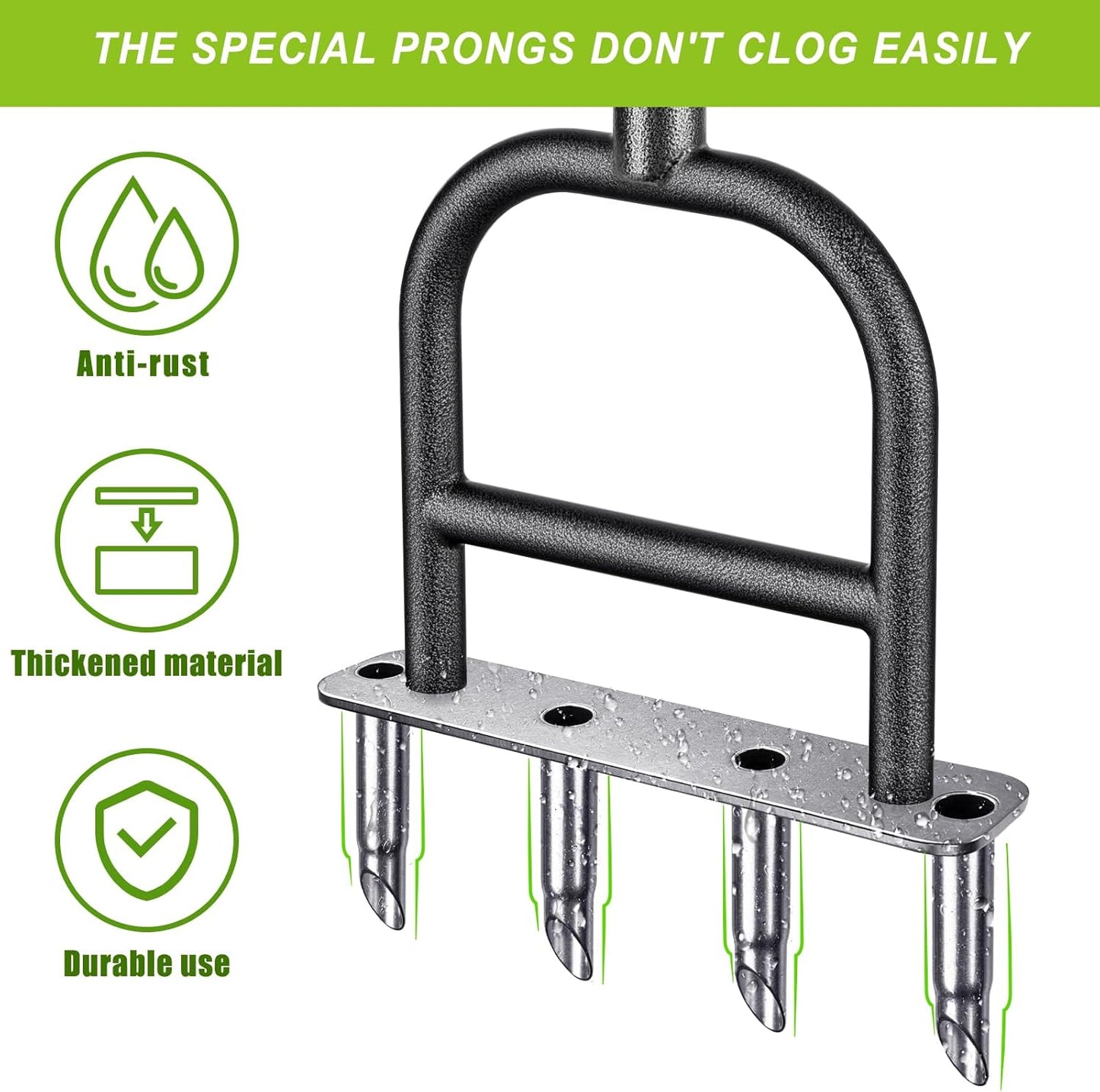 Dolibest Lawn Coring Aerator, Manual Lawn Aerator, 4 Stainless Stee Corer Plug Aerator with Soft Rubber Grip, Pre-Assembled Manual Grass Aerating Tool & Cleaning Hand Tool for Improving Lawn Health