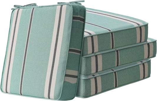 Square Corner Seat Cushions, 19" x 19" x 3", Set of 4, Indoor Outdoor Water Repellent Universal Chair Pads with Ties for Patio Furniture, Garden Deck Dining Chairs, Aqua Stripe