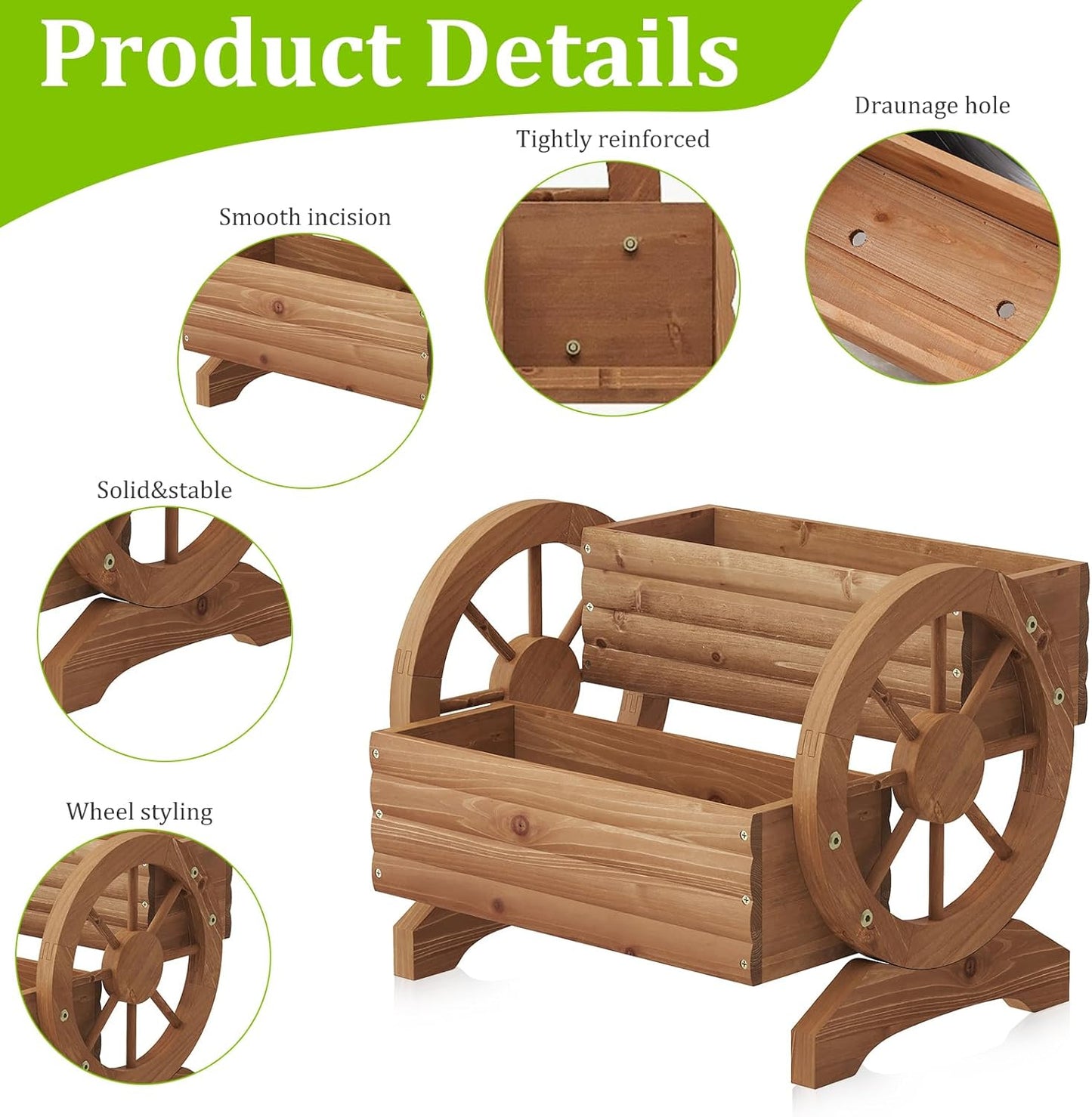 Wooden Wagon Planter Outdoor Flower Cart with Wheels Garden Planter, Decor Planter for Patio Balcony Decoration Succulent Flower Pot for Indoor Backyard Balcon Yard Decor planters for Outdoor Plants