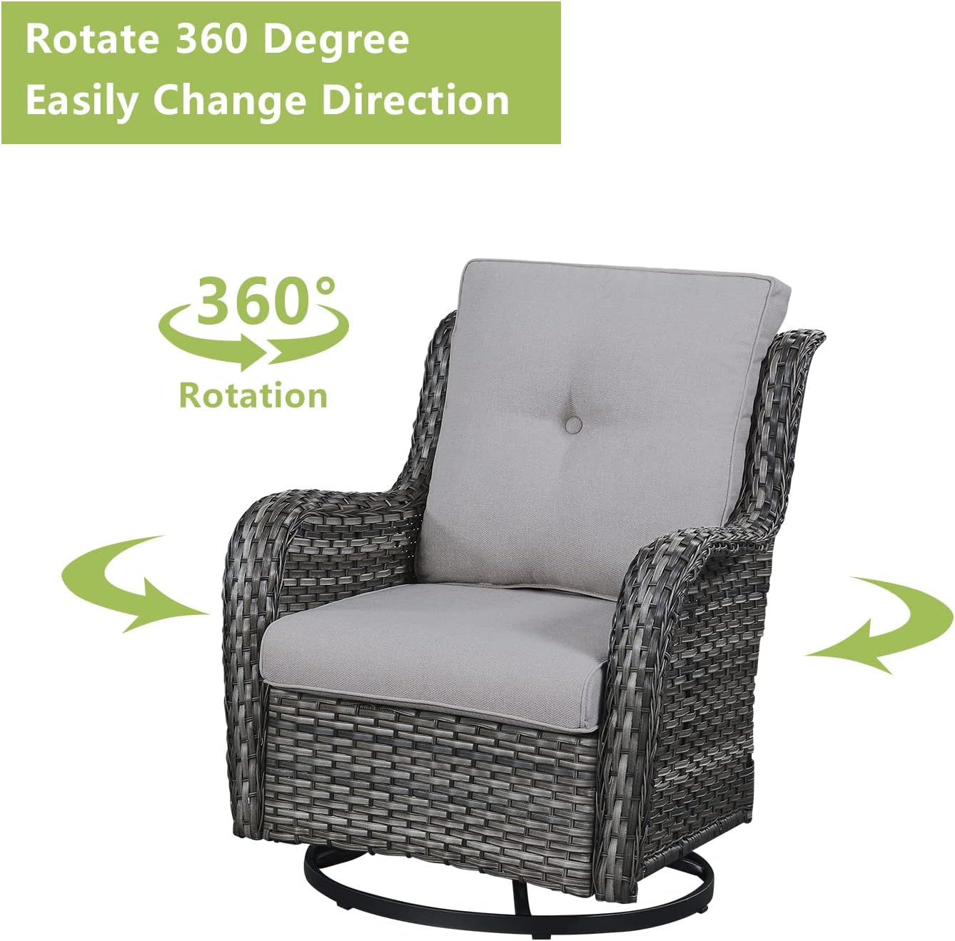 Outdoor Patio Swivel Rocker Chairs - 3 Piece Patio Bistro Set,Wicker Patio Furniture Set with 2 Swivel Rocking Chairs and 1 Glass Top Side Table for Deck Porch Garden,Mixed Grey/Grey