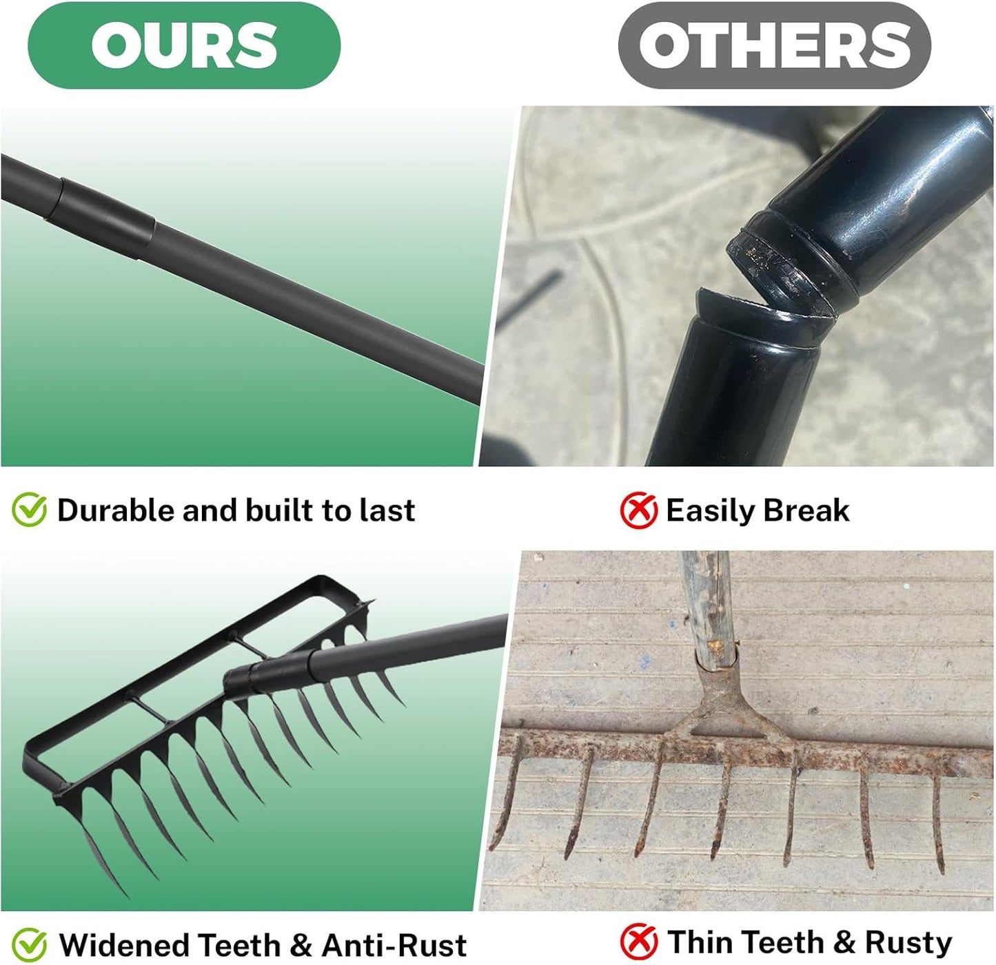 Stirrup Hoe Garden Tool Weed Puller with 76.8Inch Adjustable Stainless Steel Handle, Heavy Duty Hula Hoe and 12 Tines Rake 2 in 1 Gardening Tools Garden Cultivator for Weeding Soil Loosening, Black