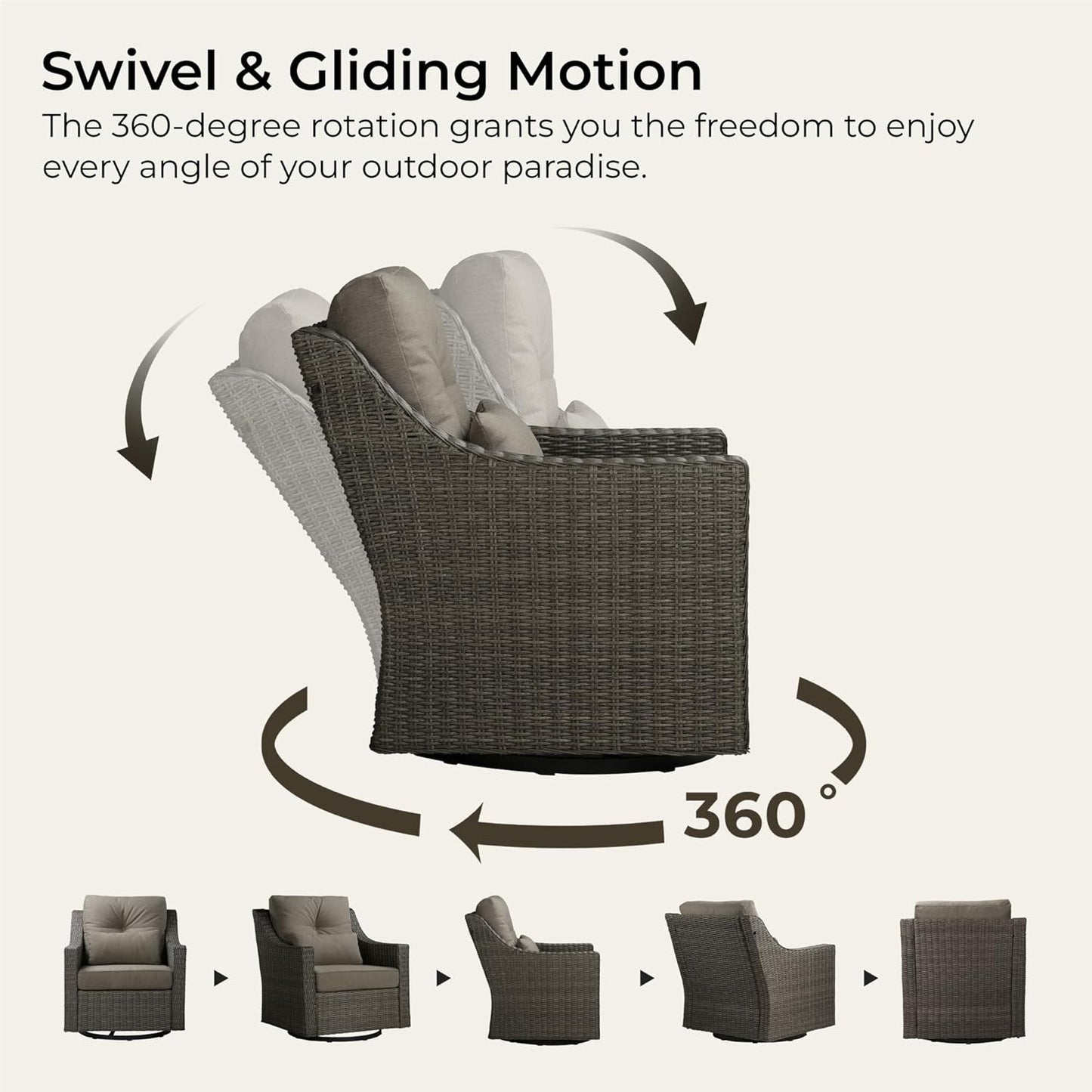 CHITA 2 Pieces Patio Wicker Furniture Set, Outdoor Rattan Bistro Set with Rocking Swivel Chair, Thickened Cushions and Ottoman