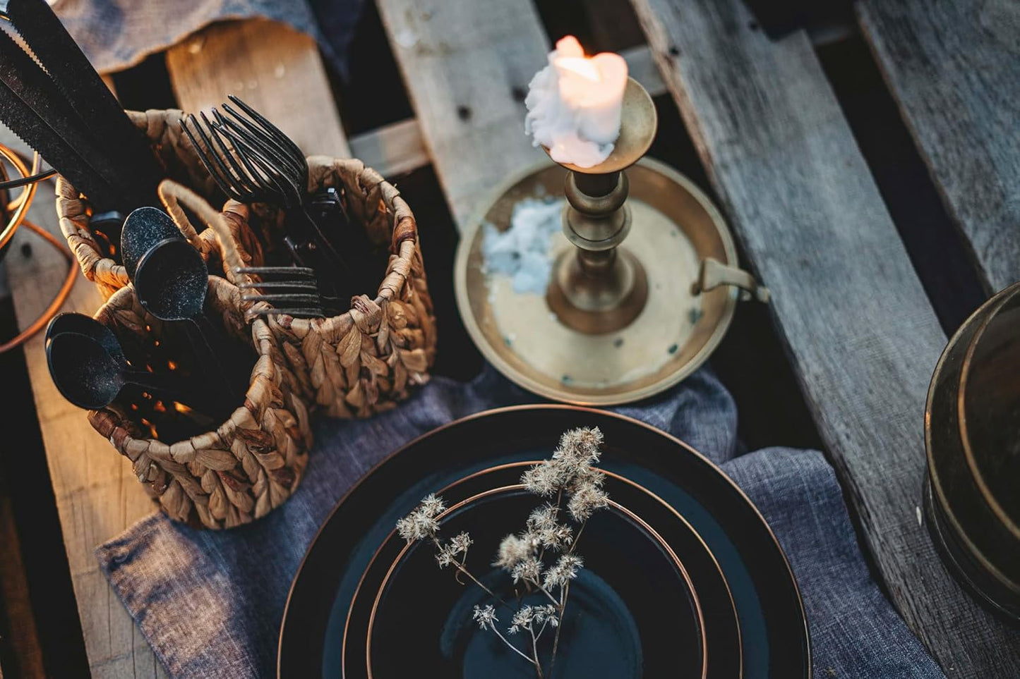 Barebones Flatware Silverware Set - Formal Camping Utensils - Stainless Steel Cutlery Set of 6 - Camping Utensil Set with Forks, Knives, and Spoons (Matte Black)