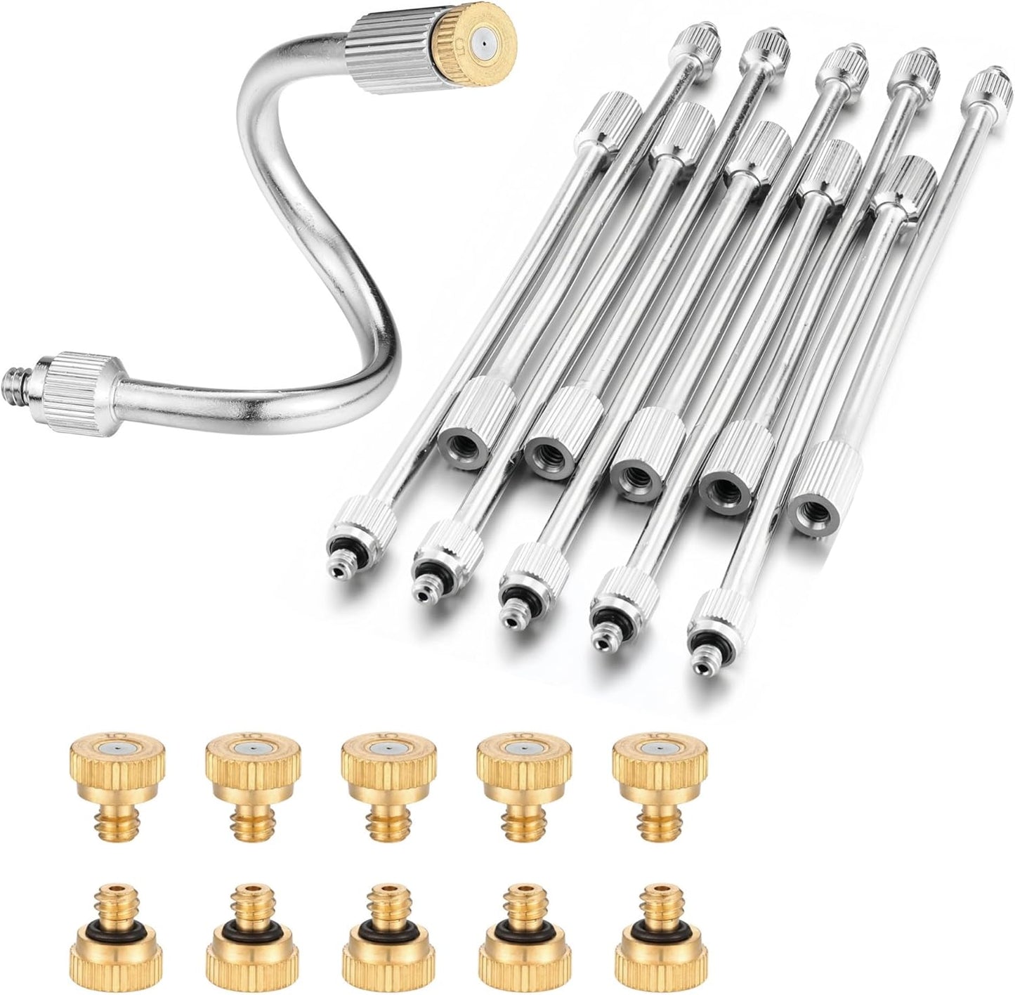 10X Flexible Mister Extensions with Nozzle Kits 5.9 Inch Brass Mist Rod for Mister Nozzles Bendable Copper Extended Pole 10/24 UNC Thread Outdoor Cool Misting System (10, Extensions with Nozzle)