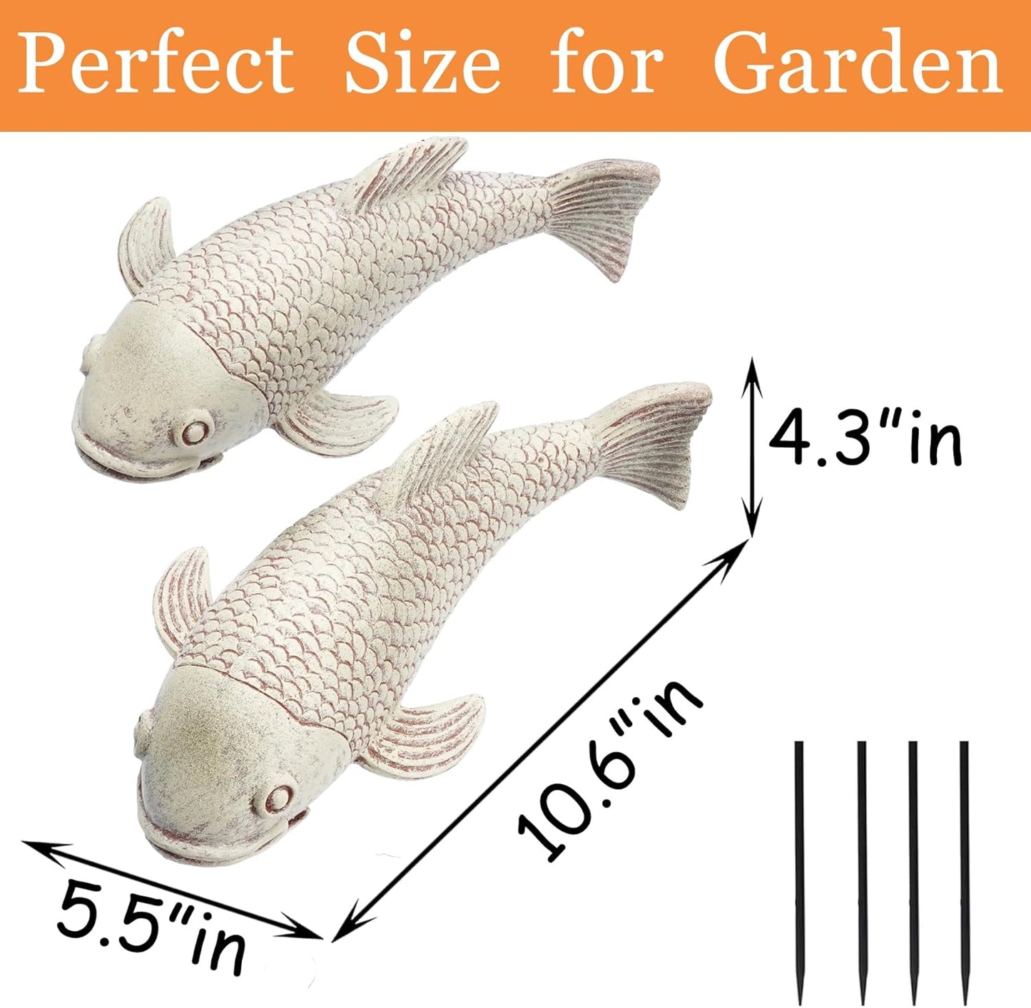Set of 2 Koi Fish Decor, Large Outdoor Garden Statues, Pond Accessories, Yard Decor, Real Fish Sculpture Art, Koi Pond Kit, Statues for Yard Ornaments Sculpture Garden for Outdoors