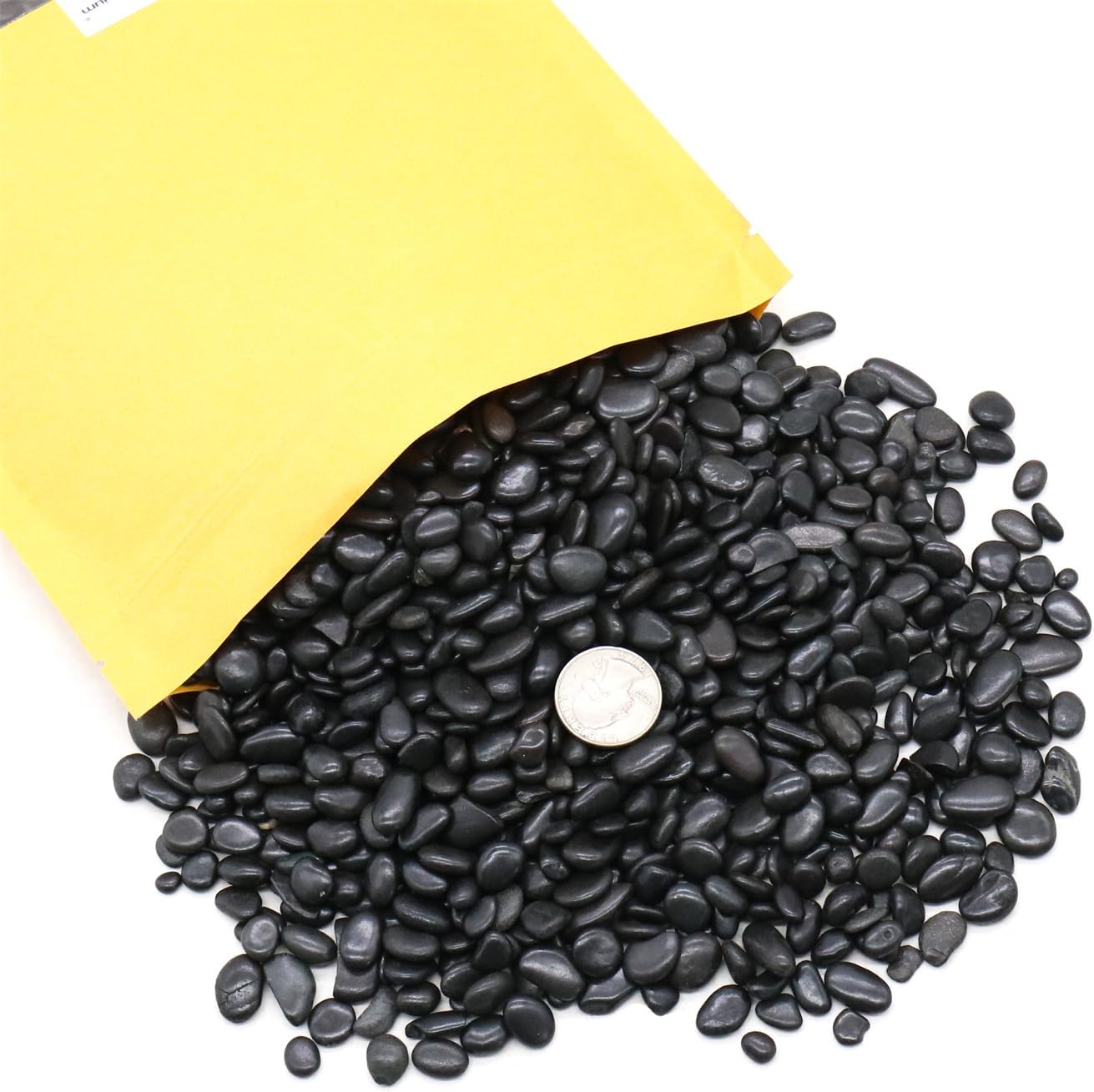 Black Rocks for Plants. Black Decorative Polished Pebbles. 1/5 Inch – 5 lbs. for Plants, Garden, Landscaping, Vase fillers, Succulents, pots (Mini (0.2 Inch), Black -Polished, 5)