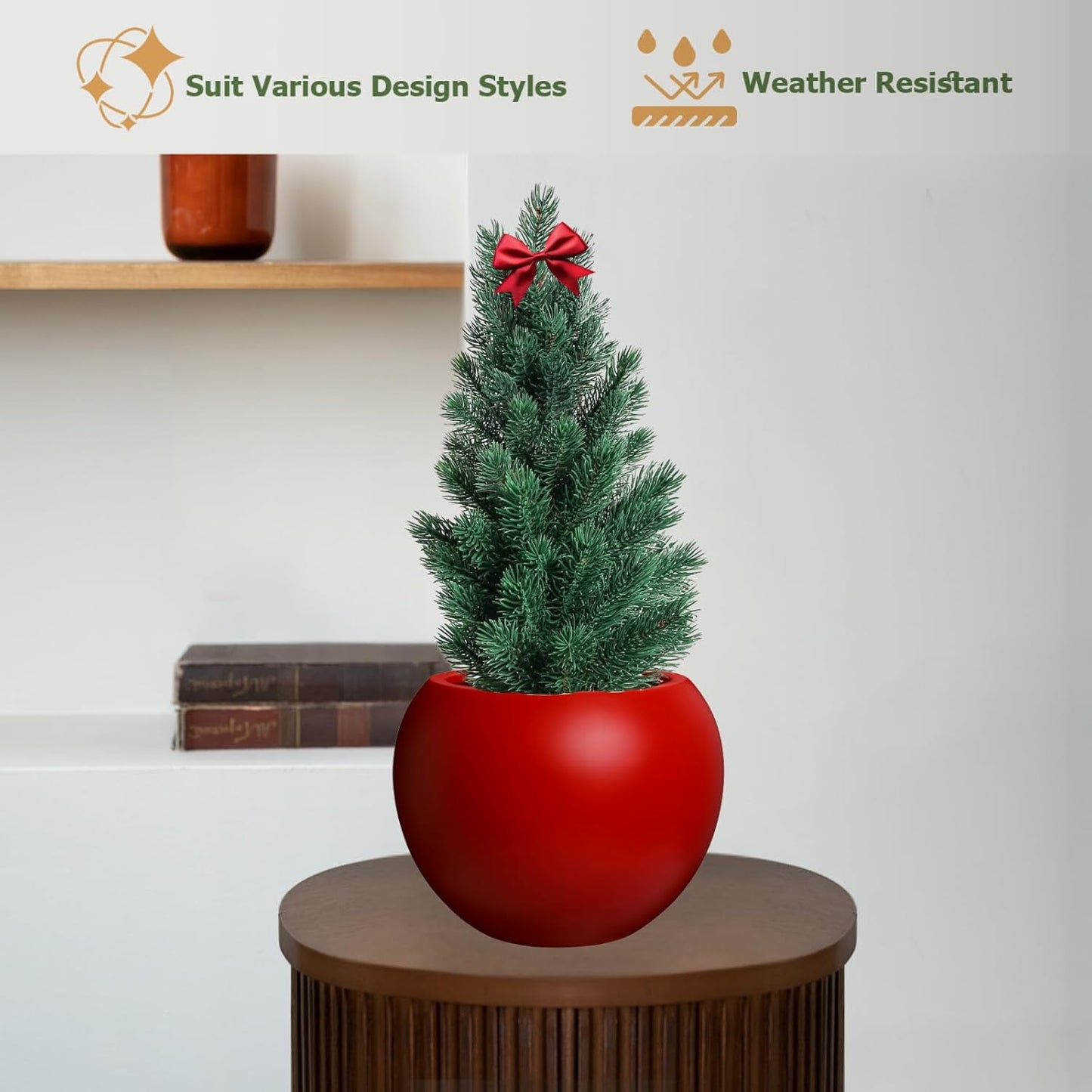 Globo Large Fiberstone Plant Pot, Large Planters for Indoor Plants, Outdoor Planters for Porch (Red, 12" D x 9.7" H)