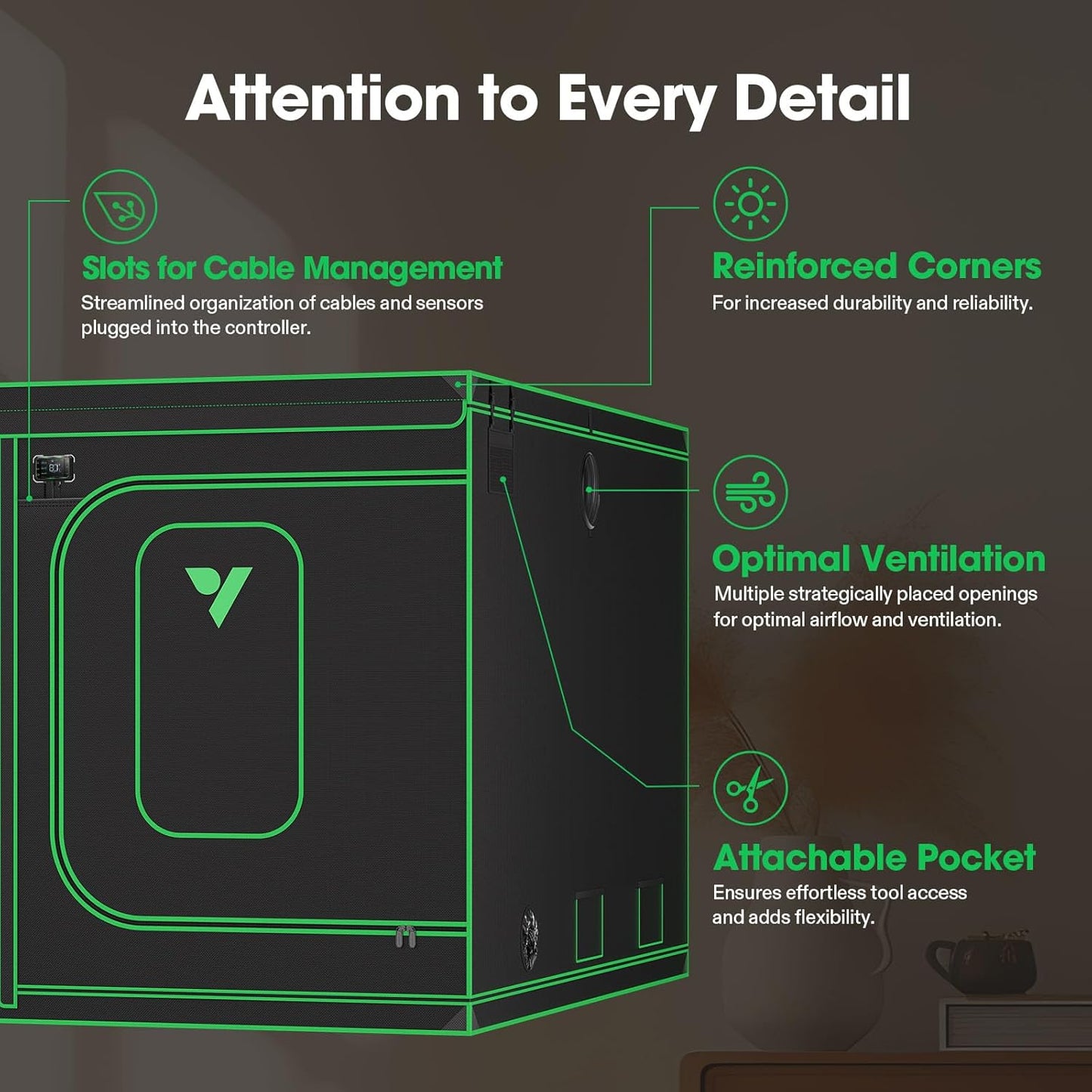 VIVOSUN P108 120"×120"×80" PRO Grow Tent, with Thick 1 inch Poles, Strengthened High Reflective Mylar Oxford Fabric, Extra Hanging Bars & High CFM Kit for Hydroponics Indoor Plant for VSFD6500×4