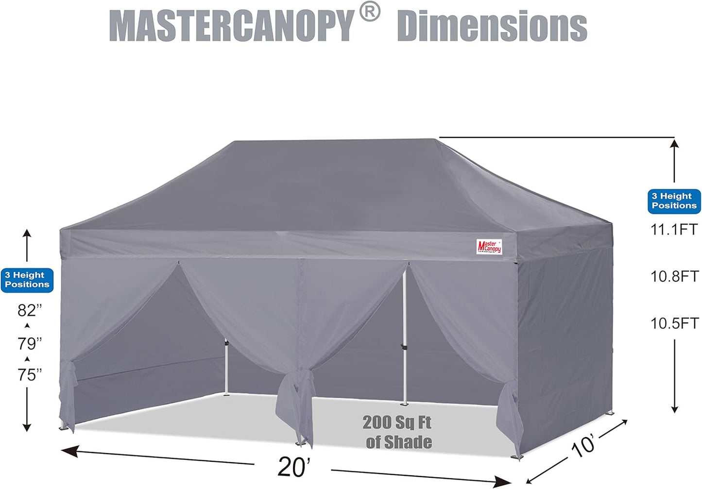 MASTERCANOPY Heavy Duty Pop-up Canopy Tent with Sidewalls (10x20,Gray)