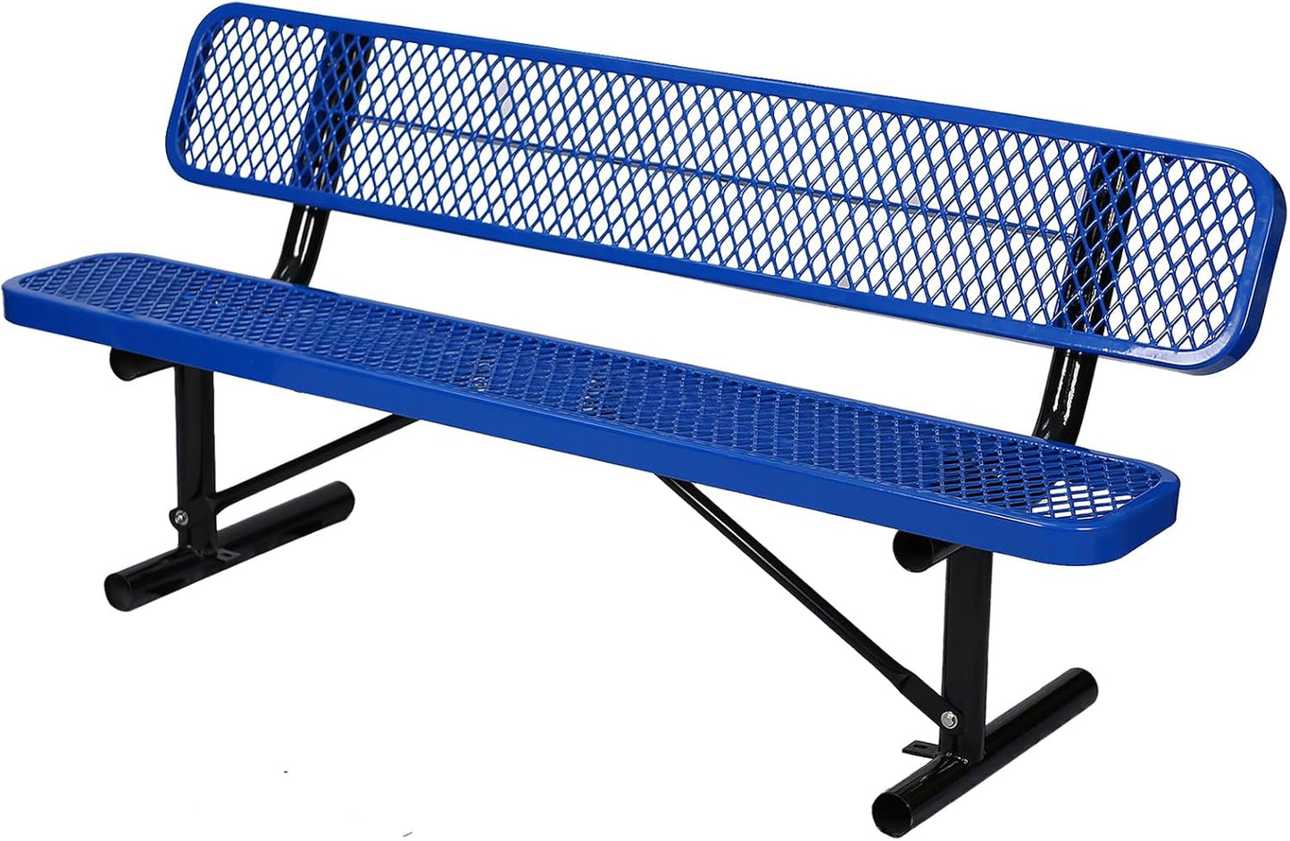 6Ft Outdoor Bench with Blue Portable Frame, Outdoor Steel Park Bench with Backrest, Expanded Metal Mesh Bench for Outside, Lawn, Backyard, Park, Deck, Garden, Patio, Porch, Blue