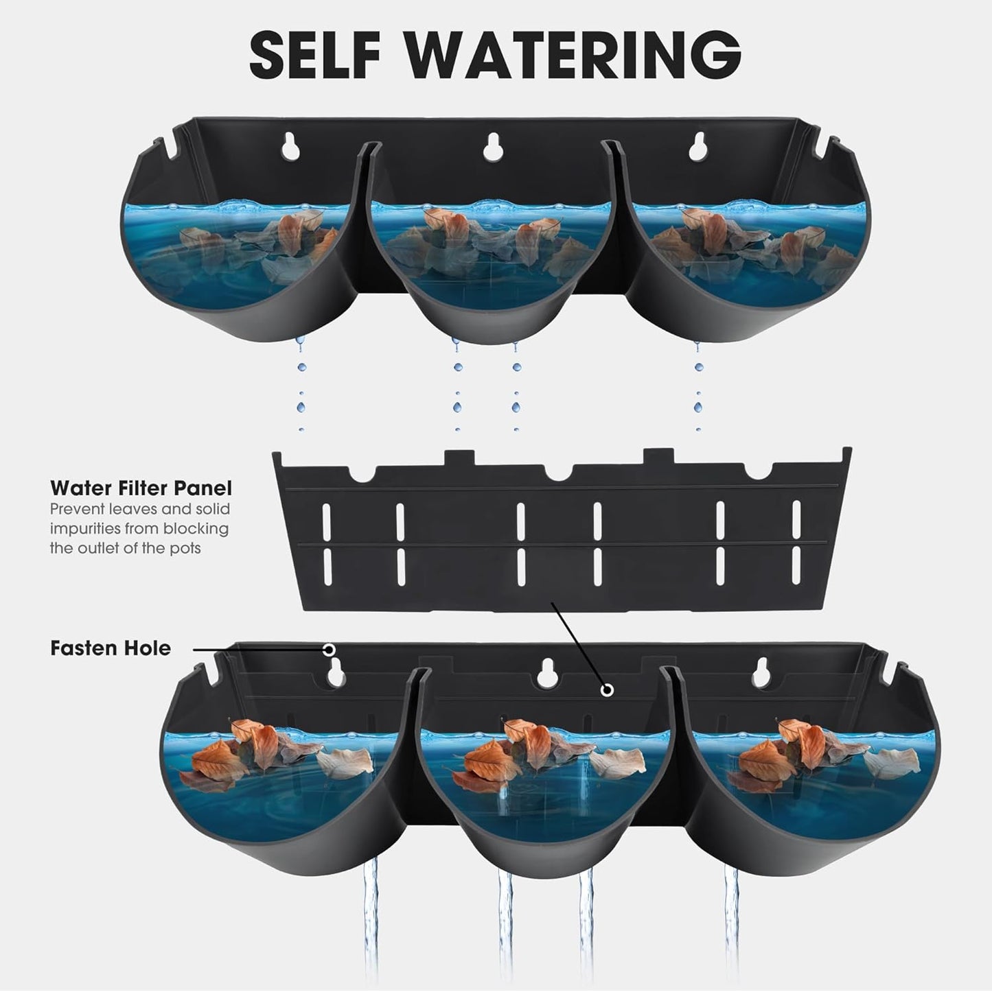 Worth Garden Upgraded 12 Sets (36-Pocket) Self Watering Stackable Vertical Planters - Wall Mounted Plastic Plant Grow Pots fr Strawberries Flowers Herbs - Indoor Outdoor Green Wall Decoration (Black)