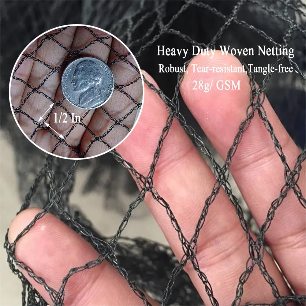 Bird Netting 7.5x65 Ft, 1/2In Mesh Heavy Duty Garden Netting Pest Barrier for Plants, Fruit Trees, Vegetables, Extra Strong Woven Mesh Netting, Animal Fencing Against Birds, Deer, Poultry