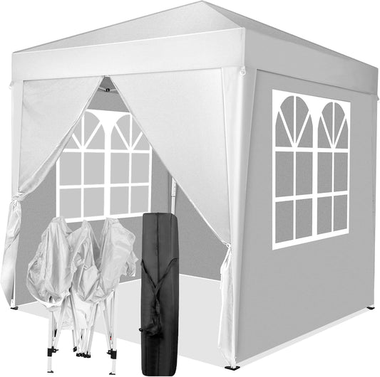 Outvita 6.5x6.5ft Pop Up Canopy Tent, Outdoor Instant Shelter Folding Canopy with 4 Side Walls and Carry Bag for Commercial Events, Party, Backyard BBQ, Camping White
